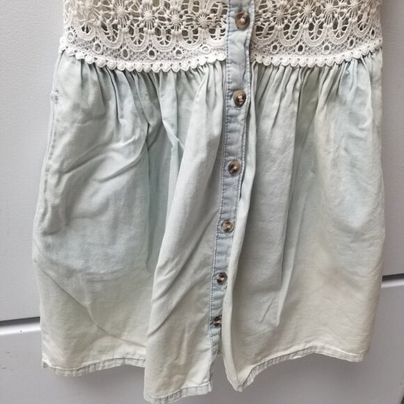 Anthro Pins & Needles Chambray Crochet Button Front Mini Dress XS - Picture 7 of 9
